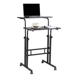 Mind Reader Standing Desk, Adjustable Height Laptop Workstation, Portable Rolling Desk on Wheels, Two-Tier Metal Frame, Black Mind Reader