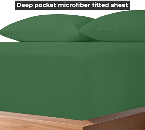 Royale Linens Fitted Sheet Full - Ultra Soft 1800 Brushed Microfiber - Hotel Luxury Bottom Sheets - Wrinkle Free & Fade Resistant - Deep Pocket Fitted Sheet Only (Full, Hunter Green) ROYALE LINENS