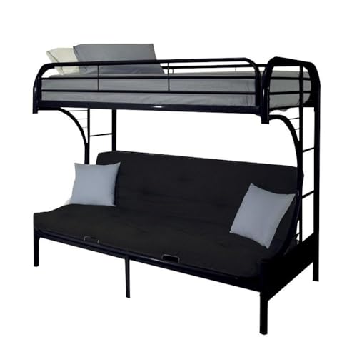 Pemberly Row Contemporary Twin XL Over Queen and Futon Bunk Bed in Black Pemberly Row