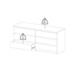 Tvilum 6 Drawer Double Dresser, Bedroom Furniture, Handle-free Drawers, Contemporary, White Tvilum