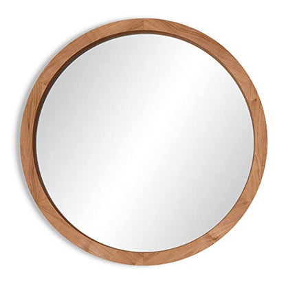 Barnyard Designs 24" Round Wood Mirror - Natural Wooden Frame, Large Circle Mirror for Wall, Home Decor or Bathroom Vanity, Brown - WoodArtSupply