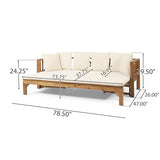 KEIKI 78.5" Outdoor Patio Sofa Bed Acacia Wood Frame Convertible Couch Daybed with Cushion & Pillow for Courtyard KEIKI