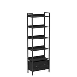 Furologee 6-Tier Industrial Bookshelf with 2 Drawers - Black Oak Tall Bookcase for Home Office and Bedroom Furologee