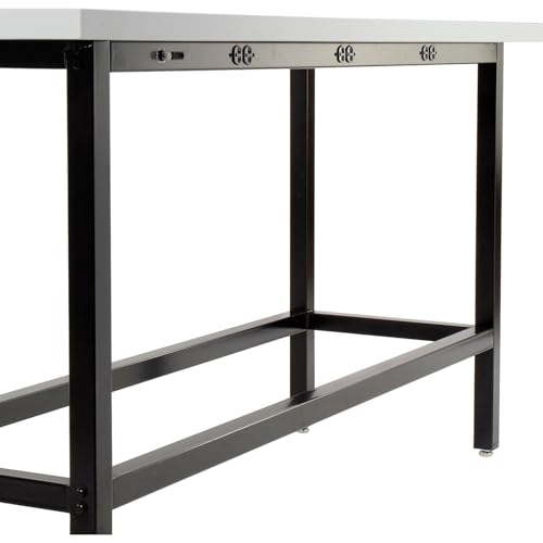 Global Industrial Standing Height Table with 12 AC Power Outlets, 96" L x 36" W x 42" H, Gray Laminate Top, Black Steel Frame, Standing Rectangular Bar Table Global Industrial