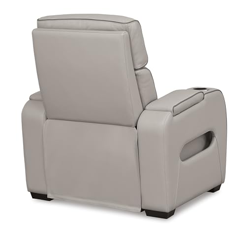 Signature Design by Ashley Boyington Contemporary Leather Match Power Recliner with Adjustable Headrest, Cup Holders, USB Port and Air Massage System, Light Gray Signature Design by Ashley