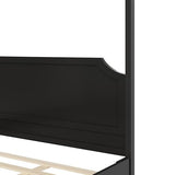 Queen Size Solid Wood Canopy Bed with Headboard and 10''H Under-Bed Storage,Mid-Century Modern Four Posters Platform Bed with Wood Slat Support for Bedroom,No Box Spring Needed,Easy Assembly,Black