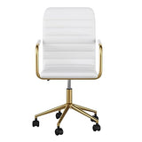 Martha Stewart Taytum Swivel Task Chair with Armrests for Home Office in White Faux Leather with Polished Brass Frame Martha Stewart