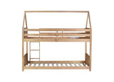 Ball & Cast Twin Over Twin House Bunk Bed for Kids,Rubber Wood Bunk Bed with Headboards, Footboards and Guardrails, Ladder,Twin Size House Shaped Bunk-Bed, No Box Spring Needed,White Oak Ball & Cast