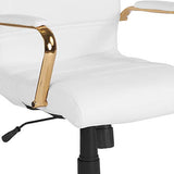 Flash Furniture Whitney Mid-Back Swivel LeatherSoft Desk Chair with Padded Seat and Armrests, Adjustable Height Padded Office Chair, White/Gold Flash Furniture