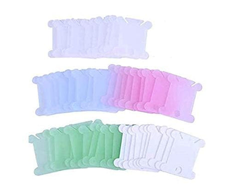 LASSUM 50 Pieces Plastic Floss Bobbins Embroidery Thread Cards Cross Stitch Bobbin Craft DIY Sewing Storage,5 Colors LASSUM
