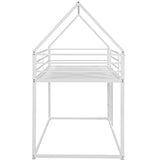 Merax Modern Heavy Metal House Low Bunk Bed Twin Over Twin, Montessori Floor Bunk Bed Frame with Full-Length Guardrail/No Box Spring Needed White Merax
