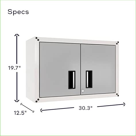 itbe Ready-to-Assemble Floating Garage Storage Cabinet - Wall Mount Garage Cabinet w/Lockable 2 Doors, 44 lbs Shelf Capacity, Removable Shelf, Small Steel Metal Cabinet (White and Grey) - WoodArtSupply