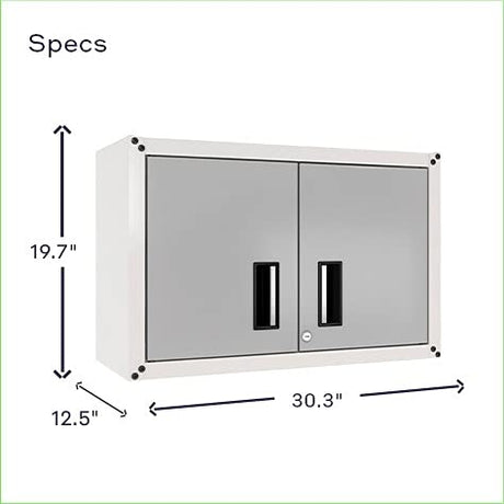 itbe Ready-to-Assemble Floating Garage Storage Cabinet - Wall Mount Garage Cabinet w/Lockable 2 Doors, 44 lbs Shelf Capacity, Removable Shelf, Small Steel Metal Cabinet (White and Grey) itbe