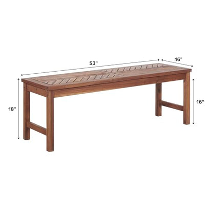 Walker Edison 3 Person Outdoor Patio Chevron Wood Dining Bench All Weather Backyard Conversation Garden Poolside Balcony, 53 Inch, Brown - WoodArtSupply