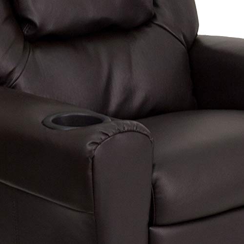 Flash Furniture Vana LeatherSoft Kids Recliner with Cup Holder, Headrest, and Safety Recline, Contemporary Reclining Chair for Kids, Supports up to 90 lbs., Brown