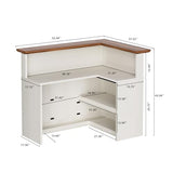 OUTGUAVA Reception Desk with Counter, Modern L Shaped Reception Desk with Storage Shelves, 52” Retail Counter for Checkout, Lobby, Office, Salon, White OUTGUAVA