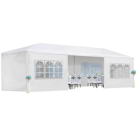 10X30 FT Pop Up Canopy Tent, Outdoor Event Gazebo with 8 Removable Sidewalls, Wind-Resistant Frame & Easy Setup for Receptions, Party, Wedding, Corporate Events, White CuisinSmart