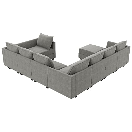 HONBAY Oversized Modular Sectional Sofa Modern Fabric Sectional Couch with Reversible Chaise U Shaped Modular Sofa Set Sleeper Sectional Couch with Stoarge Seats in Grey