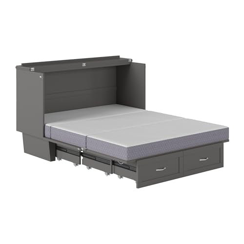 AFI, Monroe Queen Murphy Bed Chest with 6" Mattress, Storage Drawer & Built-in USB Charger, Grey AFI