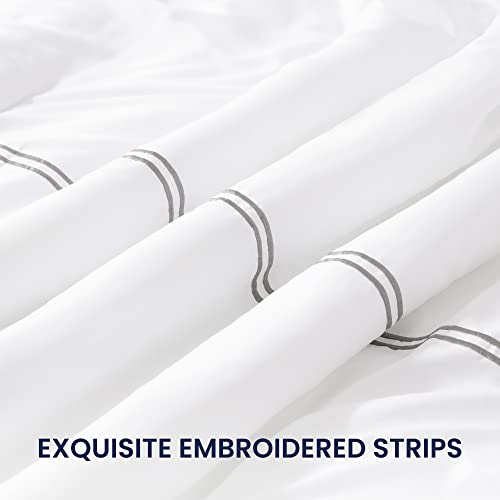 SLEEP ZONE Luxury Hotel Bedding Comforter Set 3-Piece Machine Washable, Lightweight Down Alternative Duvet Insert with Embroidered Stripes, King (106" x 95"), Grey Strips SLEEP ZONE