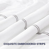 SLEEP ZONE Luxury Hotel Bedding Comforter Set 3-Piece Machine Washable, Lightweight Down Alternative Duvet Insert with Embroidered Stripes, King (106" x 95"), Grey Strips SLEEP ZONE