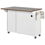 YOPTO Farmhouse Kitchen Island with Power Outlet,Kitchen Storage Island W/Internal Storage Rack,Drop Leaf,Spice Rack,Rolling Kitchen Cart on Wheels for Home,Kitchen and Dining Room,White,54.5" YOPTO
