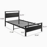 HOJINLINERO Black Twin Bed Frame with Wood Headboard,Metal Single Platform Bed Frame Twin Size No Box Spring Needed,Heavy Duty Metal Slats Support,Mattress Base,Noise Free,Easy Assembly,Black HOJINLINERO