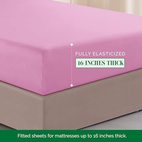 Elegant Comfort Luxurious 1500 Premium Hotel Quality Microfiber Three Line Embroidered Softest 4-Piece Bed Sheet Set, Wrinkle and Fade Resistant, Full, Light Pink Elegant Comfort
