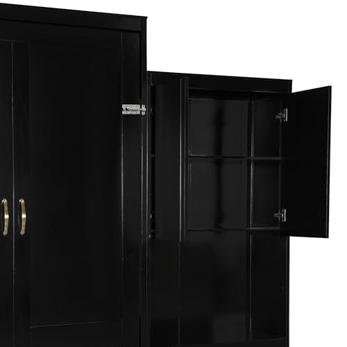 Merax Murphy Bed with Desk, Vanity and Cabinets, Queen Size, Espresso Merax