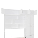 Merax Murphy Bed Queen with Wardrobe and Top Cabinet, Murphy Bed Cabinet Queen with 2 Drawers and Storage Shelves, No Box Spring Needed, White Merax