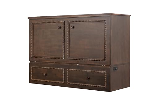 Mega Solutions Venetian Murphy Cabinet Bed with Deepest Storage Drawer On The Market and USB Charging Station (Queen, Dark Walnut) Mega Solutions