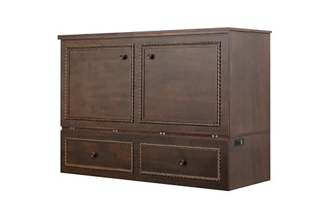Mega Solutions Venetian Murphy Cabinet Bed with Deepest Storage Drawer On The Market and USB Charging Station (Queen, Dark Walnut) Mega Solutions