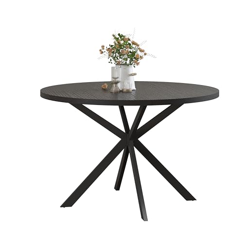 ChooChoo 47.2 Inch Round Dining Table for 4, Farmhouse Wood Kitchen Table, Circle Dinner Table for Kitchen & Dining Room, Black ChooChoo