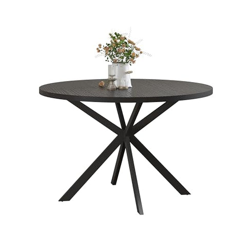 ChooChoo 47.2 Inch Round Dining Table for 4, Farmhouse Wood Kitchen Table, Circle Dinner Table for Kitchen & Dining Room, Black ChooChoo