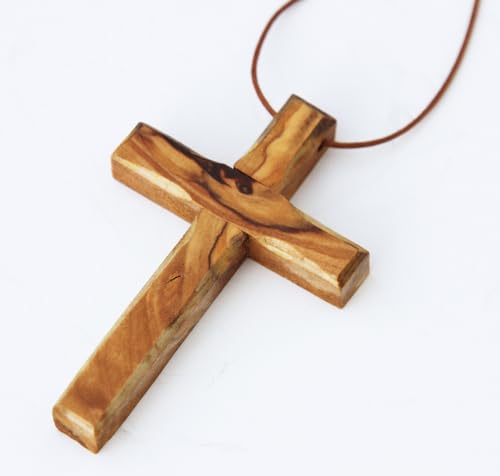 Wooden Cross Necklace, Christian gift, Faith Cross Pendant for the church and home Car Rearview Mirror Pendant, Olive wood from Bethlehem, Certificate of Origin, size 2.7" x 1.8" - WoodArtSupply