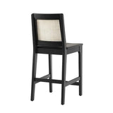Walker Edison 2-Piece Boho Rattan Back Solid Wood Counter Stool, Set of 2, Black Walker Edison