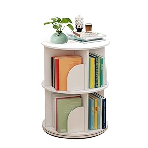 DDBESSIC 2-Tier 360° Rotating Bookshelf Tower for Small Spaces - White Display Shelf DDBESSIC