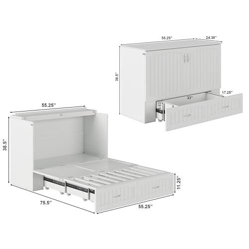AFI, Southampton Murphy Bed Chest Full with 6" Mattress, Built-in USB Charger & Storage Drawer, White AFI