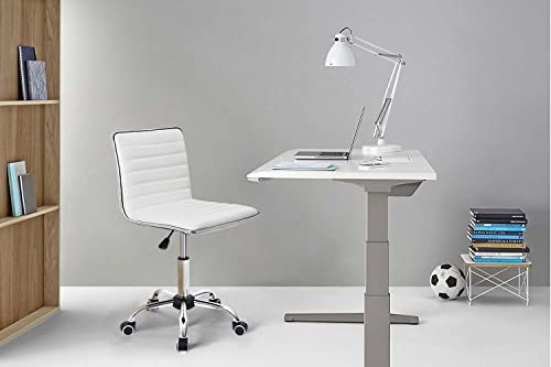 Furmax Vanity Office Desk Chair with Wheels, Armless Small Cute Leather Makeup Computer Task Chair Adjustable Height 360° Swivel (White) Furmax