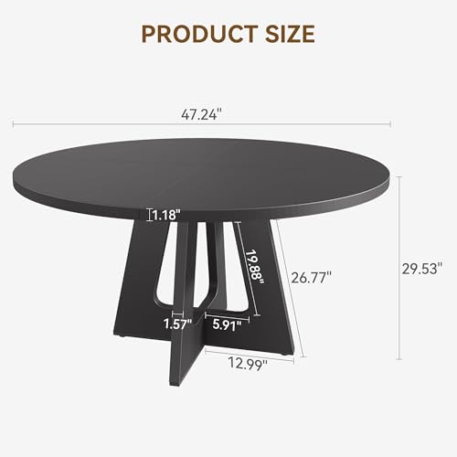 GAOMON 47 Inch Round Farmhouse Dining Table for 4-6 People, Large Kitchen Table with Adjustable Feet, for Dining Living Room, Black GAOMON
