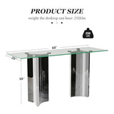 Asday Silver and Glass Console Table, 60 Inch Sofa Table, Silver Rectangle Entryway Table with Polished Mirror Base for Living Room, Hallway Asday