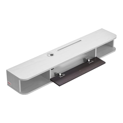 VEVOR Floating TV Stand, 47 in Wall Mount Entertainment Center with Cable Hole, Modern Floating TV Shelf with Storage Cabinet, Particle Board Console for DVD Player, Cable Box, Game Console, White VEVOR