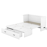JULYFOX Murphy Bed Chest Queen Size, Hard Wood Platform Bed with Headboard Storage Drawers Underneath No Box Spring Needed 500 lbs Heavy Duty for Small Spaces(Queen,White) JULYFOX