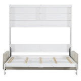 LZ LEISURE ZONE Queen Size Murphy Bed, Wooden Queen Murphy Bed with Sofa, Cushion and Shelves, White LZ LEISURE ZONE