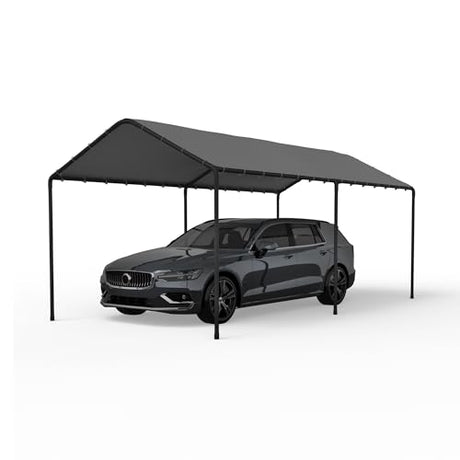 Carport, 10‘ x 20’ Heavy Duty Portable Garage All-Season Car Canopy, Outdoor Garage Boat Shelter Carport Canopy Party Tent w/Water-Resistant Tarp for Backyard (Grey, 10' x 20' /no Side) Phonjoroo