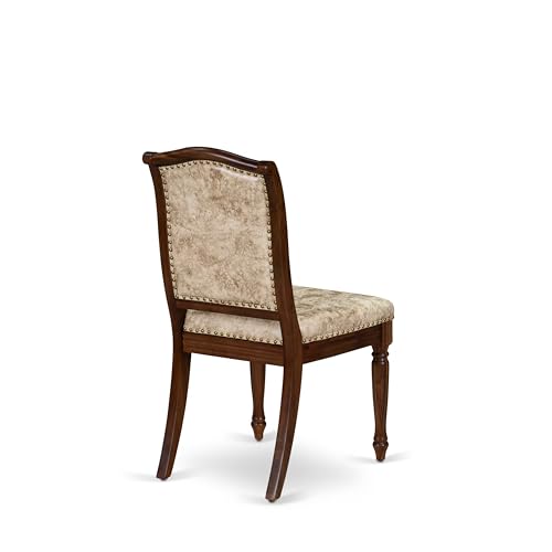 Luxe by East West Furniture LEMA9-AWA-36 9 Pieces Kitchen Table Set Includes a Rectangular Dining Table and 8 Light Beige Polyester Fabric Dining Chairs, Antique Walnut Finish Luxe by East West Furniture