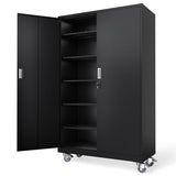 VINGLI Large Metal Storage Cabinet with 2 Doors and 5 Adjustable Shelves, Upgraded Height & Wide & Deep, 43''W x 20''D x 72''H, Oversized Garage Storage Cabinet with Wheels and Locks (Black) VINGLI