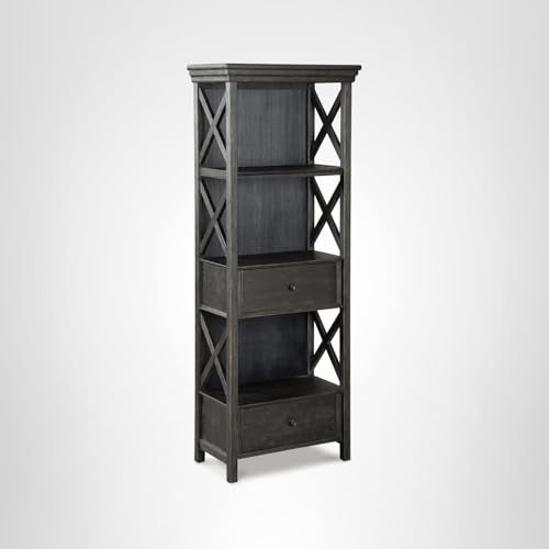 Signature Design by Ashley Tyler Creek Casual Farmhouse 75" Display Cabinet or Bookcase with Drawers and Shelf, Open Lattice Sides, Wood, Gray Black Finish Signature Design by Ashley