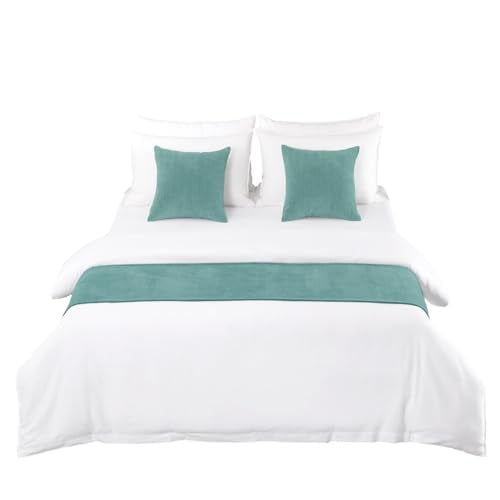 AMBERIS Bed Runner Single Layer Chenille Blue-Green, Modern Style Bed Scarves for Home Hotel Decorations (Pillowcases Sold Separately) AMBERIS