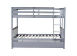 PVWIIK Full Over Full Bunk Bed with Twin Trundle, 3-in-1 Solid Rubberwood Loft Bed Converts to 2 Full Beds, Includes Ladder & Guardrails, Grey PVWIIK